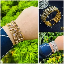 ESH Fancy Gold & Silver Free Size Bangle with Full White and Gold Stones for Women