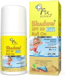 Fix DERMA Shadow SPF 50 Kids Roll On with golden seaweed it phytosteral protects le nounshas kids tender skin no taar formala pandiatrician approved
