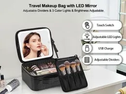 Smart LED Makeup Bag With 3 Color Setting Mirror