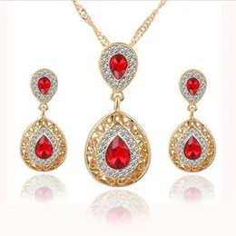 Charm Crystal Water Drop Pendant Jewelry Set Red