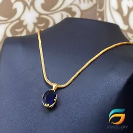 Gold Plated Chain With Pendant 18/24 inch 02MM Fox Chain with Dark Blue Oval Shape Stone Pendant Necklace for Ladies & Girl.