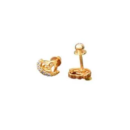 Gold plated medium Stud Earring Double Heart theme With White Stone For Women Love Gift
