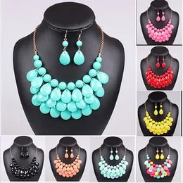 Womens Acrylic Bead Chokers Bubble Necklace Earrings Jewellery Set