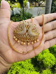 Gold Plated 24/18 Inch 3mm Fox Chain with Full Stone Hansaputtuwa Pendant – White Stone Necklace for Women