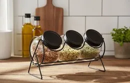 3pcs Glass spicy bottle with steel stand