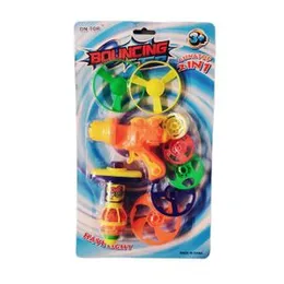 2 in 1 Bouncing Top & Gun with Rings & Disks for Kids