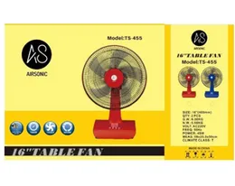 Airsonic 16 Inch Table Fan 1 Year Warranty 45W 3 Speeds High Speed Oscillation Tilt Adjustable Safety Grill Quiet Cooling