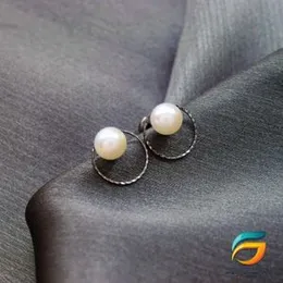 Earrings For Women Black Silver Plated Stud Earrings With Pearl.
