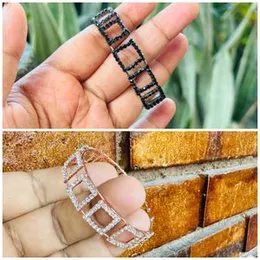 Rose Gold & Black Square Design Free Size Bangle with White and Black Stones for Women & Girls