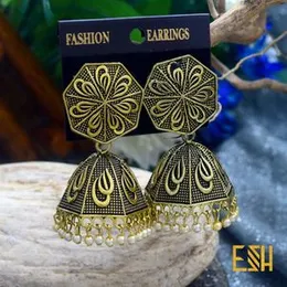 Dull Gold Plated Jimikki Earrings – Atapattam Design with Pearl for Women and Girls