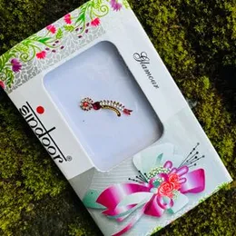 ESH Red Color Flower Design Long Pottu Forehead Kumkum Self-Adhesive Sticker Bindi Card for Women