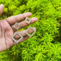 Gold color Vintage tringle and water drop Rhinestone Fashion drop Earrings with white stone for girls