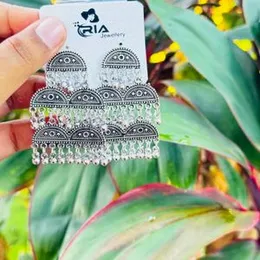 ESH Oxidized Half Round Tassel Earrings with Oxidized Beads for Women and Girls