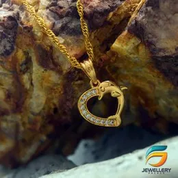 Gold Plated Guaranteed 18/24 inch Karali / Disco Chain with Heart Dolphin Pendant Necklace for Ladies.