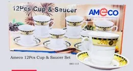 Ameco 12Pcs Cup & Saucer Set  (BLACK,RED COLOURS)