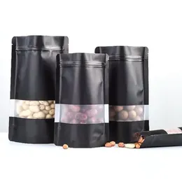 Eco-Friendly Black Kraft Ziplock Bags with Clear Window 14x20 cm, 200 Gm, 50 Pcs