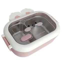 SteelBentoâ¢ Imported 2-Divided Stainless Steel Lunch Box, Stainless Steel Bento Box 2 Compartments Cartoon Lunch Box Double-Sided Locking Design Dep