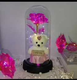Velantine Day Rose Gifts for , Galaxy Glass Rose Forever Eternal Crystal Flower( Light Up) Rose in Glass Dome with Doll