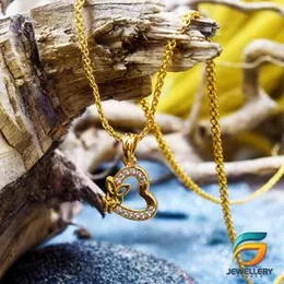 Gold Plated Chain With Pendant 18/24 inch 02MM Bismark Chain with Butterfly Heart Pendant Necklace for Ladies & Girl-45cm