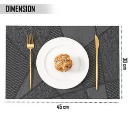HOKIPO Pvc Set Of 6 Placemats For Dining Table - 45X30 Cm (Ar2157), Polyvinyl Chloride, Black