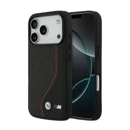 BMW PU Leather & Carbon Case 17 Pro / 17 Pro Max Black- Red
