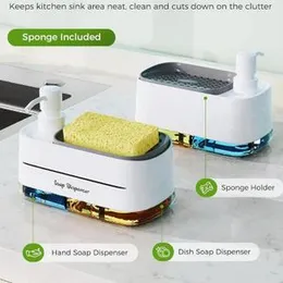 CleanDockâ¢ 2-in-1 Soap Pump Caddy with Liquid Dispenser, Bestseek Hand and Dish Soap Dispenser Set for Kitchen, Dual Soap Dispenser with Sponge Hold