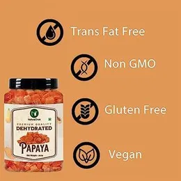 NatureOnus Premium Dehydrated Papaya 350Gms | Dried Papaya | Dry Papaya | Sweet & Tasty Dehydrated Tropical Dry Fruit Snacks | Healthy snack | Dietary