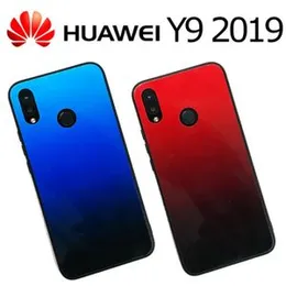 Y9 2019 Back Glass Gradient Shade Color Anti Scratch Dust Proof 9H MTB tempered Glass Shock Proof Rubber Covering Back cover for Huawei Y9 2019
