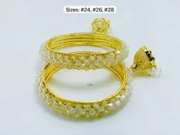2 Pcs Gold Plated Clear Crystal Bangles for Girls Size (24,26,28)