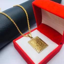 Gold Plated Soft Rope Chain With Biscuit Pendant For Women.