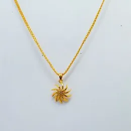 Gold Plated 2mm Bismarck Chain With Sun Theme Design With White Stone Pendant for Women-18 inch
