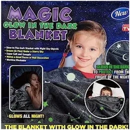 Magic Glow Dark Blanket Throw with Star Sky Objects Soft.