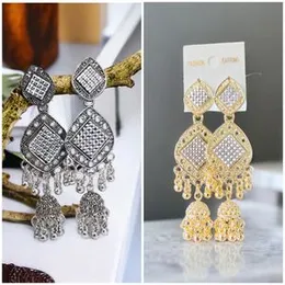 Light Gold & Silver Tone Tassel Jimikki Earrings – Traditional Big Jhumka Dangle Earrings for Women