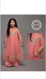 Muskaan Kids Peach Embroidered Anarkali Suit