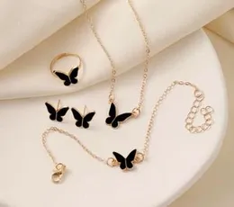 Elegant Black Butterfly Jewelry Set for Women, Necklace, Bracelet, Ring & Earrings Gift Set, Premium Jewelry Set for Women