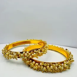Gold color bangal Effulgent Fashion Jewelry Indian Bollywood off white pearl Beaded Multicolor Bracelets Bangle Set (2 Pieces) For Women