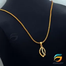 Gold Plated Chain With Pendant 18/24 inch 02MM Fox Chain with Leaf Pendant Necklace for Ladies & Girl.