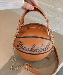 Cute Basketball Shaped Crossbody Bag, Trendy Chain Shoulder Bag, PU Leather Top Handle Circle Purse handbags women bag
