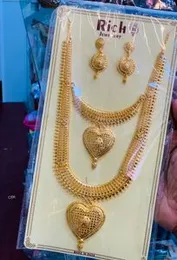 Traditional Gold-Plated Layered Necklace Set with Heart Pendants & Matching Earrings