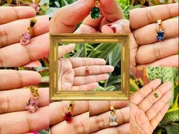 Gold Plated Square & Oval Type Beautiful Pendant with Pink, Blue, White, Red, Black and Green Color Stones for Women & Girls