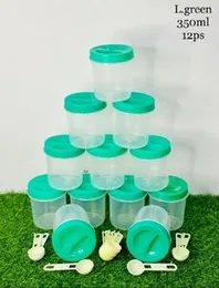 350ML Bottles 12 pcs with Spoon, Clear Plastic Lids