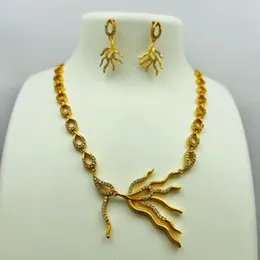 Gold Plated Beautiful Fashion New Design Necklace Set with Fixed Stones & Earrings for Women & Girls (Free Box)