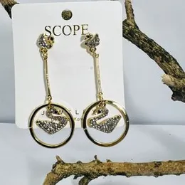 Gold Color Cute Long Tassel Swan Drop Earrings with White Stones for Women and Girls