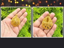 Double Layer Dubai Forming Gold Plated Water Drop Large Pendant Traditional Bridal Beauty Pendant with Flower Design for Women