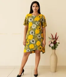 GREEN WITH YELLOW, WHITE AND BLACK IC Y Frock 03