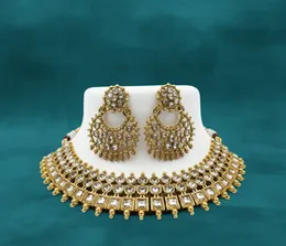 Gold Tone Touchstone Indian Bollywood Necklace Set â Royal Mughal Kundan Polki Meenakari Choker for Women