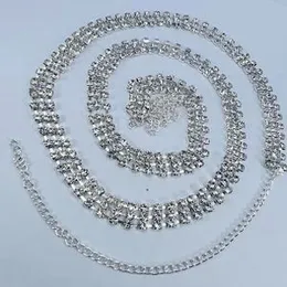 Silver Color Shiny Rhinestone Three-Line Waist Chain Belly Chain Adjustable Body Chain Jewelry for Women & Girls
