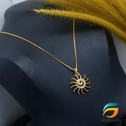 Gold Plated Guaranteed 18/24 inch 01mm Box Chain with Medium Derana Sun Pendant Necklace for Ladies.