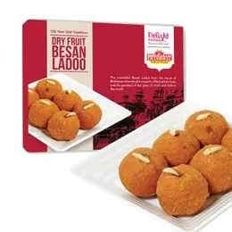 Delight Foods Dry Fruit Besan Ladoo (Laddu) 200g | Rakhi Greeting Card | 2 Rakhis | Authentic & Fresh | Indian Sweets (Mithai) | Festive Gift Pack