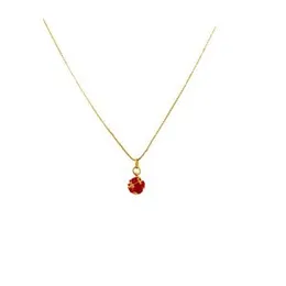 Gold Plated 1mm Box Chain With Round Red Stone Pendant For Women.